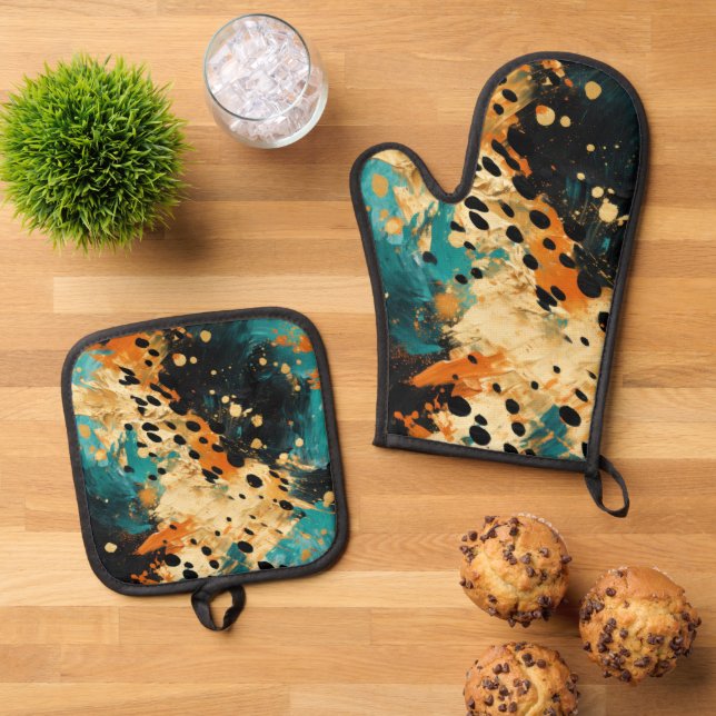 Set De Manoplas Resumen del leopardo Naranja de Aqua Black Gold (De arriba hacia abajo)