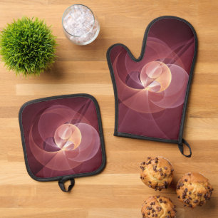 Set De Manoplas Resumen Elegante Vino Moderno Arte Fractal Rojo