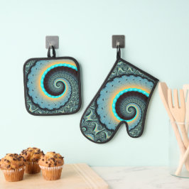 Set De Manoplas Resumen Naranja azul turquesa espiral de arte frac