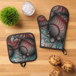 Set De Manoplas Resumen Vivid Fantasy Fractal Art Brown Blue