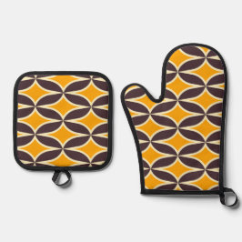Set De Manoplas Retro geometric pattern yellow and brown leaf