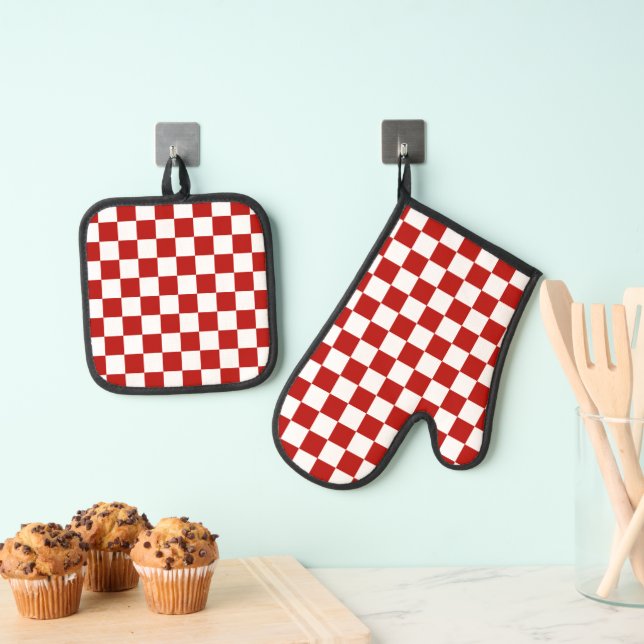 Set De Manoplas Retro geométrico rojo cuadrado (Insitu (colgante))