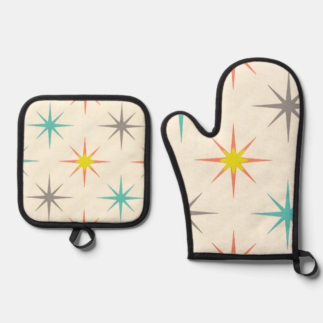 Set De Manoplas Retro Starburst Mid-Century Pattern (Anverso)