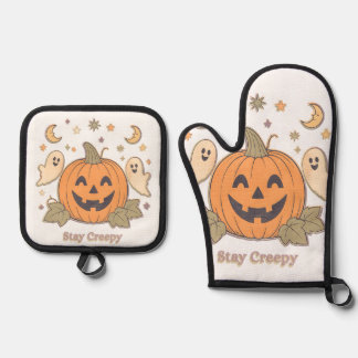 Set De Manoplas Retro Stay Creepy Pumpkin & Cute Ghosts Halloween