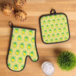 Set De Manoplas Retro Sunny Limón Amarillo Verde Primavera