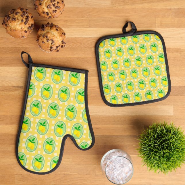 Set De Manoplas Retro Sunny Limón Amarillo Verde Primavera (Bring a bit of zest to the kitchen!)