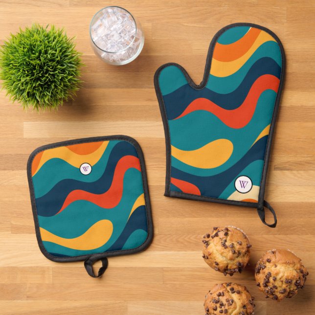 Set De Manoplas Retro Wavy Pattern Modern Abstract  (De arriba hacia abajo)
