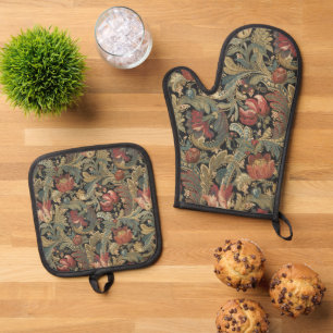 Set De Manoplas Rich Floral Tapestry Brocade Antiguo Clásico
