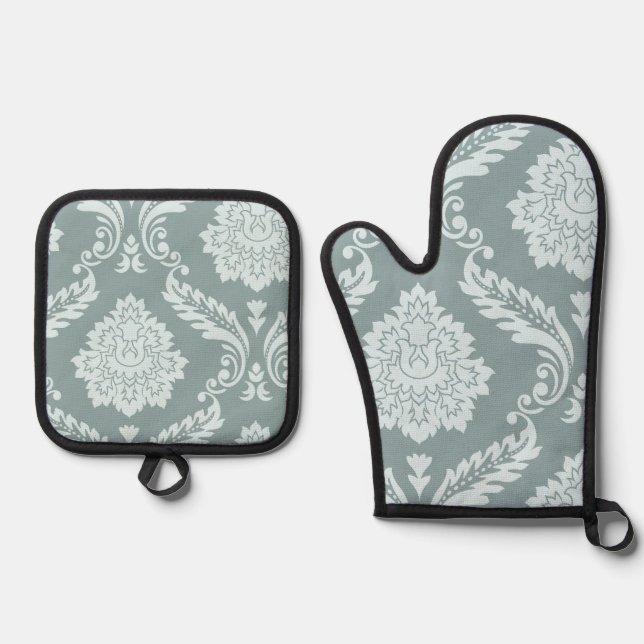 Set De Manoplas Rococo Damask Art I Duck Egg Blue+Teal (Anverso)