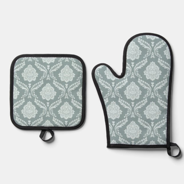 Set De Manoplas Rococo Damask Pattern Duck Egg Blue+Teal (Anverso)