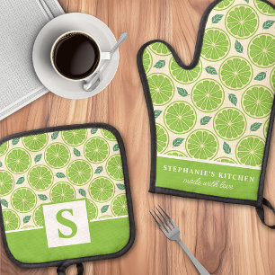 Set De Manoplas Rodajas de Lima Cítrico Monograma de Verano Lindo