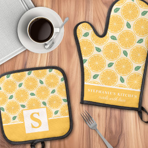 Set De Manoplas Rodajas de Limón Cítrico Monograma Veraniego Lindo