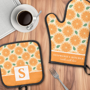 Set De Manoplas Rodajas de Naranja Cítrico Monograma de Verano Lin