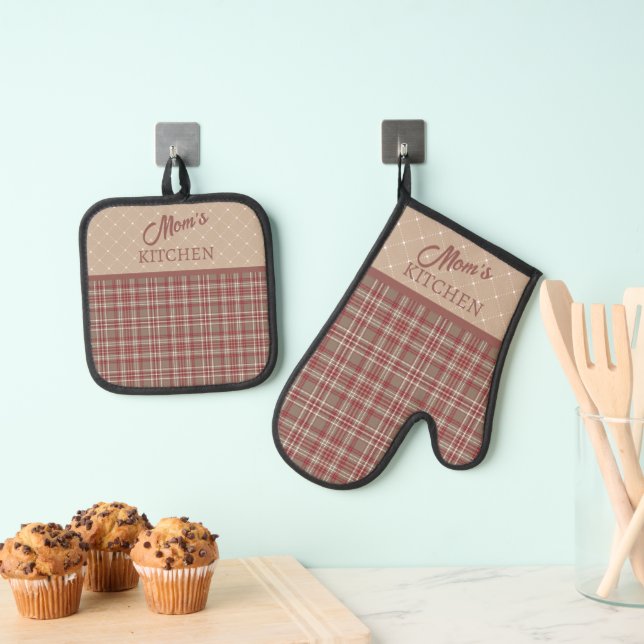 Set De Manoplas Rojo Arándano, Blanco y Beige  (Insitu (colgante))