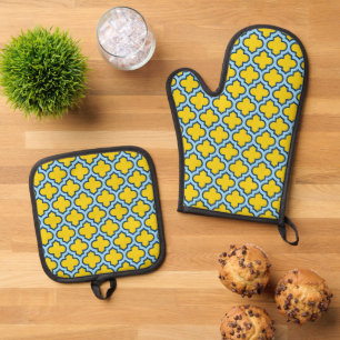 Set De Manoplas Rojo azul amarillo y bebé, Entramado, Quatrefoil