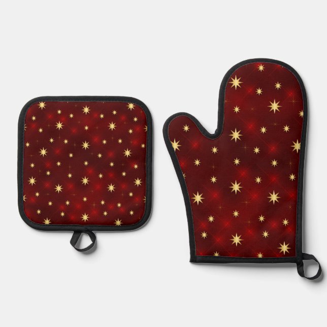 SET DE MANOPLAS ROJO BRILLANTE CON ESTRELLAS DE ORO (Anverso)