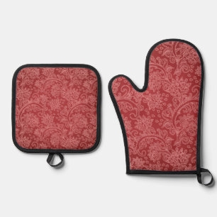 Set De Manoplas Rojo Paisley Damask Diseñador Floral Vintage Clási