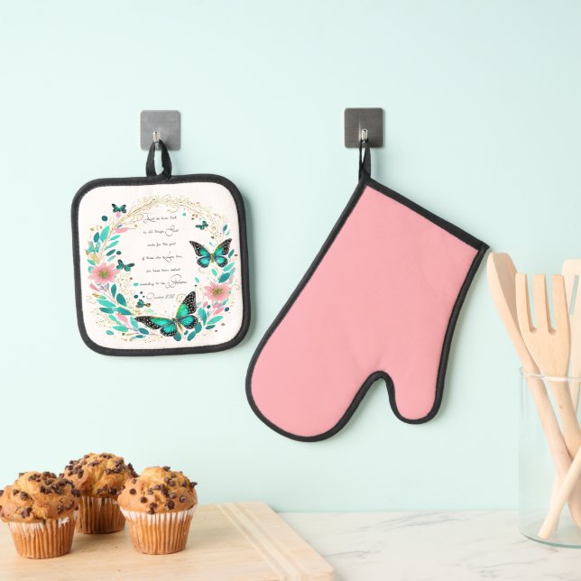 Set De Manoplas Romanos 8:28 Flores y mariposas (Insitu (colgante))