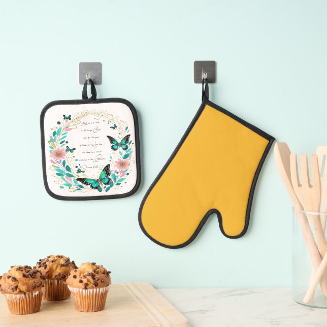 Set De Manoplas Romanos 8:28 Flores y mariposas (Insitu (colgante))