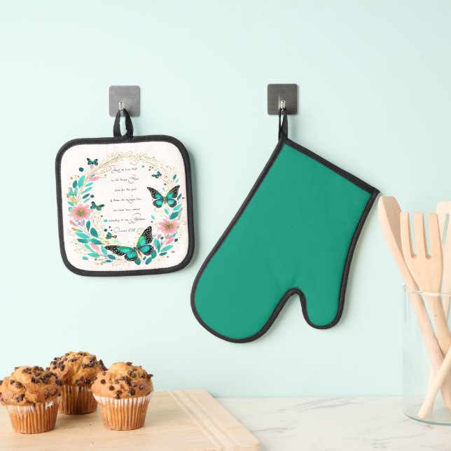 Set De Manoplas Romanos 8:28 Flores y mariposas (Insitu (colgante))