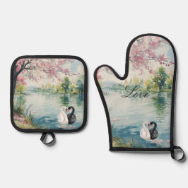 Set De Manoplas Romantic Swans Lake Love