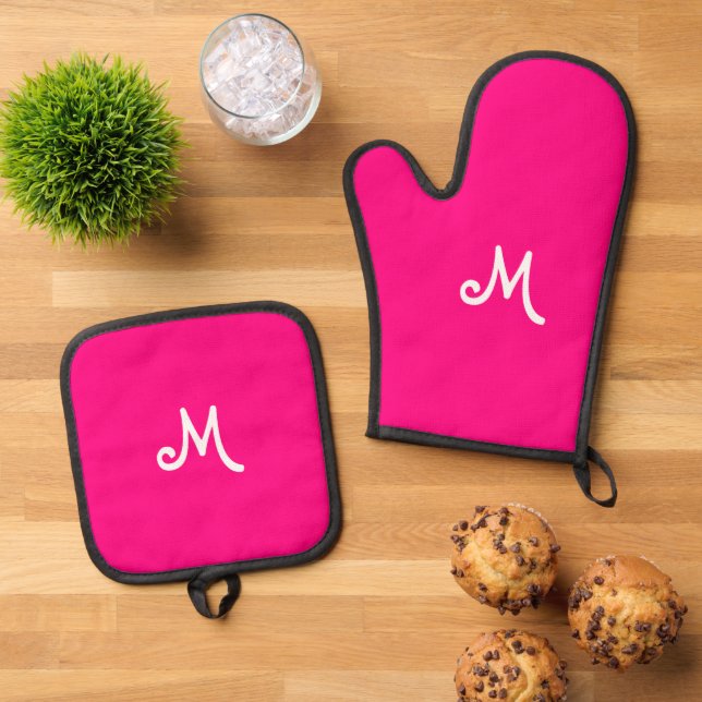 Set De Manoplas rosa caliente - monogramado (De arriba hacia abajo)