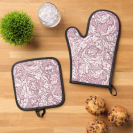 Set De Manoplas Rosa pálido follaje barroco ornamentado