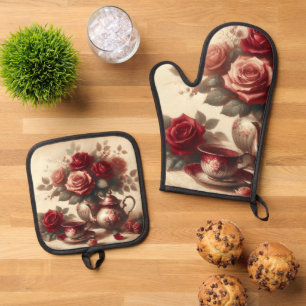 Set De Manoplas Rosa Roja Vintage