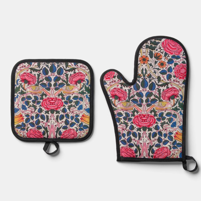 Set De Manoplas Rosa y Pájaro, William Morris (Anverso)