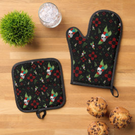 Set De Manoplas Rosas de cráneo Zia Sun Greenery Nuevo México Negr