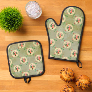 Set De Manoplas Rosas de la época Doilis Damasco Verde Humeante