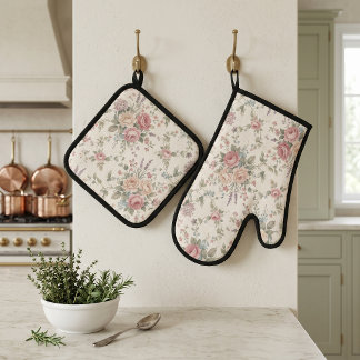 Set De Manoplas Rosas Pastel Elegantes Shabby Chic