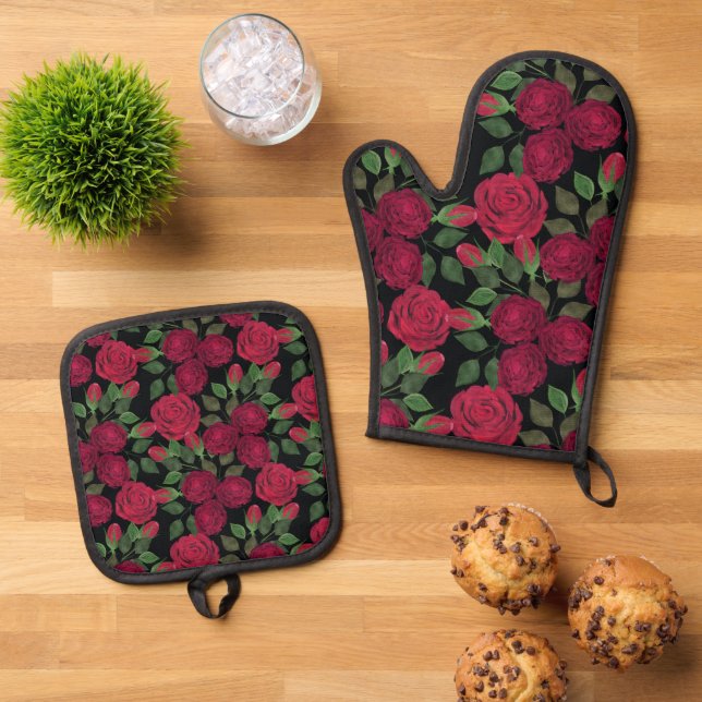 Set De Manoplas Rosas rojas en negro. (De arriba hacia abajo)
