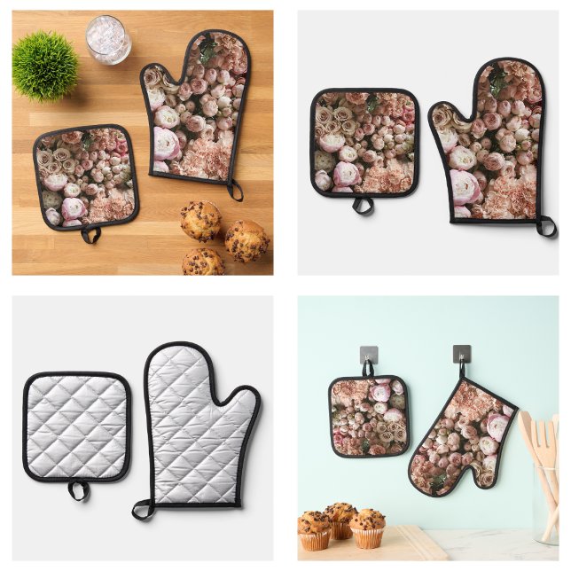 Set De Manoplas Rosas rosadas lindas flores (Cute Pink Roses Flowers Oven Mitt & Pot Holder Set
)