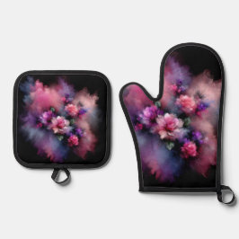 Set De Manoplas Rosas rosados y púrpura de ensueño acuarela