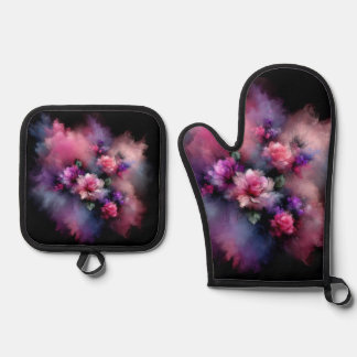 Set De Manoplas Rosas rosados y púrpura de ensueño acuarela