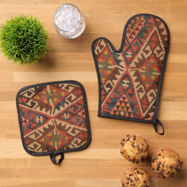 Set De Manoplas Rug Kilim Oriental Turco Antiguo (De arriba hacia abajo)
