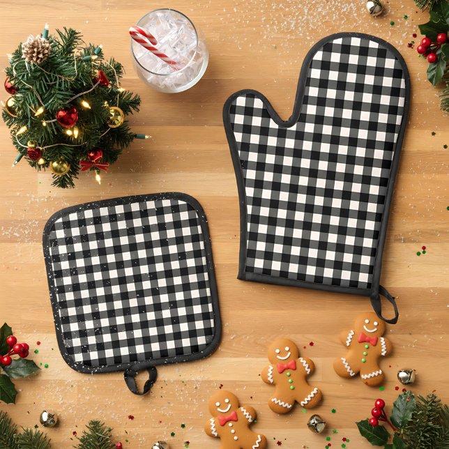 Set De Manoplas Rustic Christmas Black & White Buffalo Plaid (Subido por el creador)