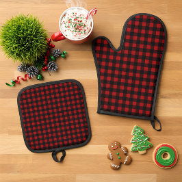 Set De Manoplas Rustic Christmas Red & Black Buffalo Plaid