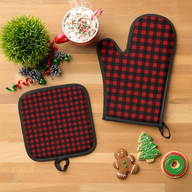 Set De Manoplas Rustic Christmas Red & Black Buffalo Plaid (Subido por el creador)