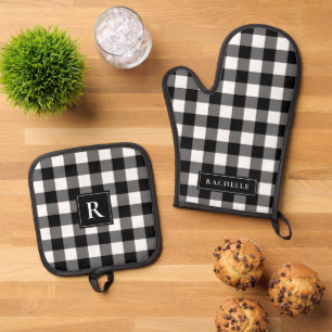 Set De Manoplas Rustic Farmhouse Black and White Gingham