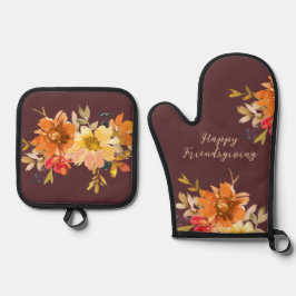 Set De Manoplas Rustic Floral Friendsgiving 