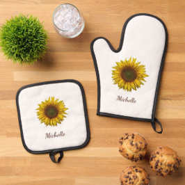 Set De Manoplas Rustic Sunflower Boho Botanical Personalized