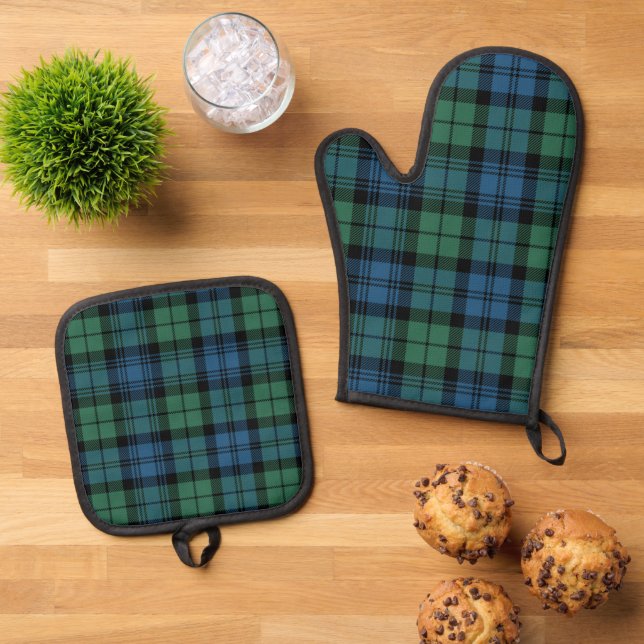 Set De Manoplas Rústico Verde Azul Elegante Campbell Tartán (De arriba hacia abajo)