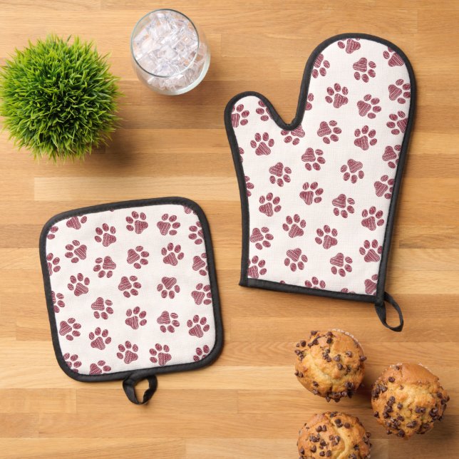Set De Manoplas Rutas de perro, garras de perro, patas de borgoña (De arriba hacia abajo)