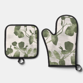 Set De Manoplas Sage Olive Green Painterly Botanical Art 02