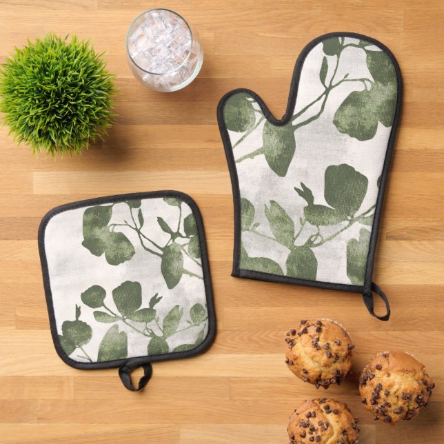 Set De Manoplas Sage Olive Green Painterly Botanical Art 02 (De arriba hacia abajo)