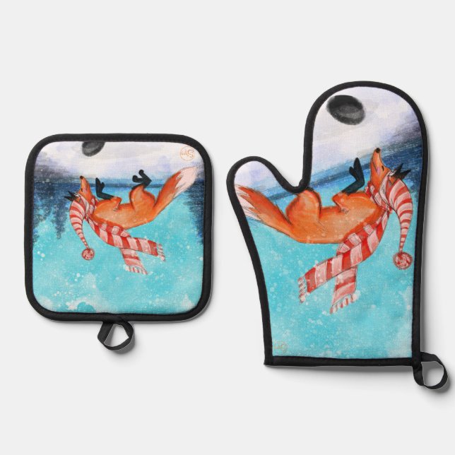 Set De Manoplas Saltando de Fox Oven Mitt y Pot Holders (Anverso)