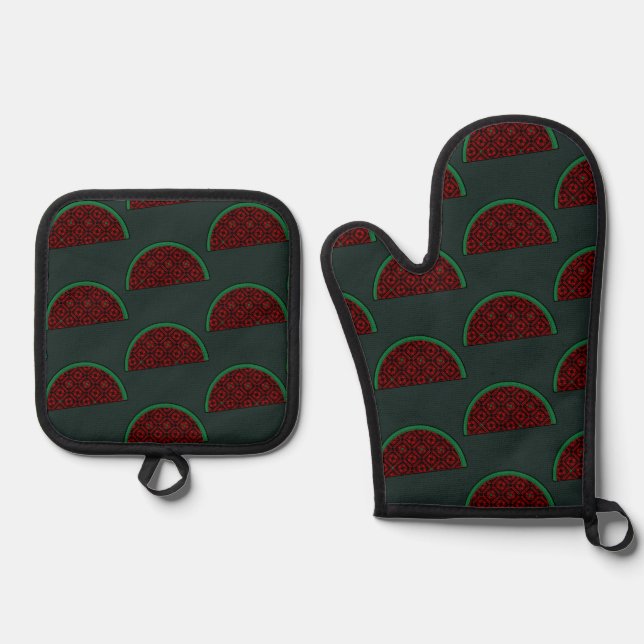 Set De Manoplas sandía palestina Tatuaje rojo bordado (Anverso)
