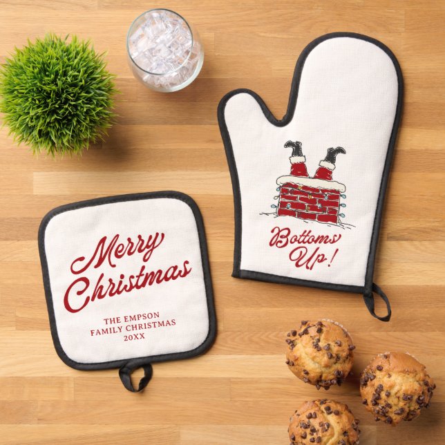 Set De Manoplas Santa Bottoms Up Funny Christmas Cooking Gift (De arriba hacia abajo)